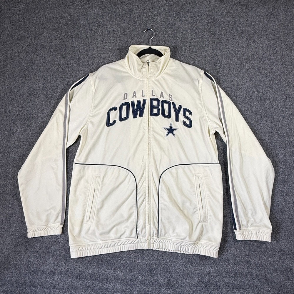 Dallas Cowboys NFL White Vintage Full-Zip Track Jacket Football Varsity Large